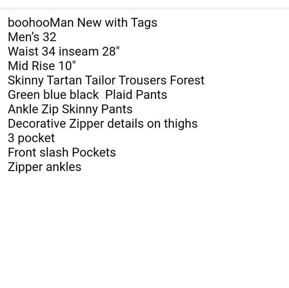 Boohoo Man Skinny Tartan Tailor Trousers Pants Ankle Zip Men 32 Hertiage Plaid - Picture 13 of 15